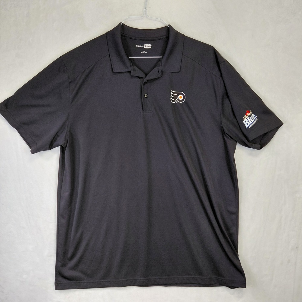 Mens CornerStone Philadelphia Flyers Labatt Blue Polo Shirt Black 2XL NHL Hockey